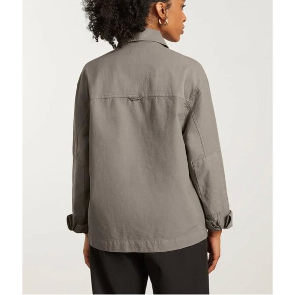 EVERLANE Everyone Unisex Organic Cotton Utility Spring Shirt Jacket Taupe Size L - Picture 4 of 15